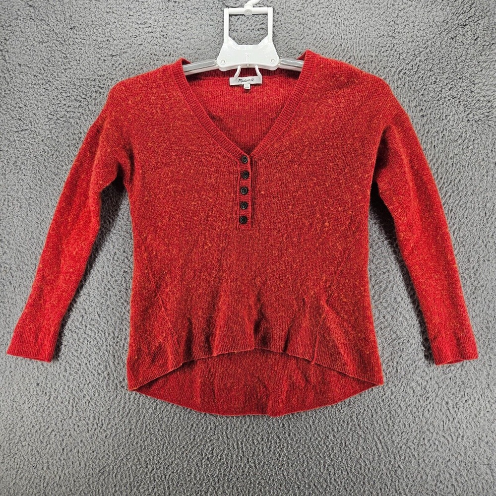 Madewell Red V-Neck Henley Sweater